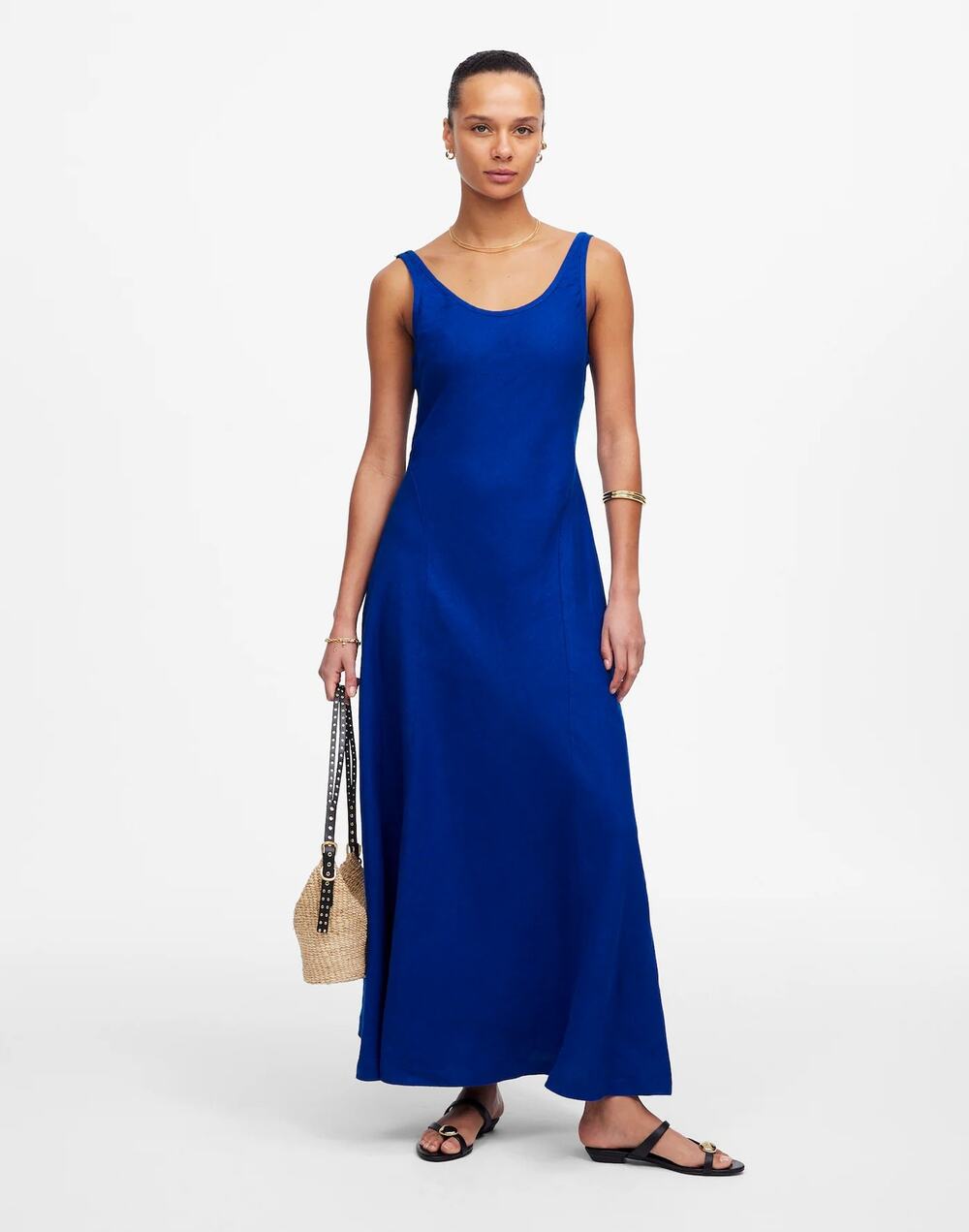 NWOT Madewell Scoopneck Sleeveless Maxi Dress 100% Linen Sapphire Blue Size 0